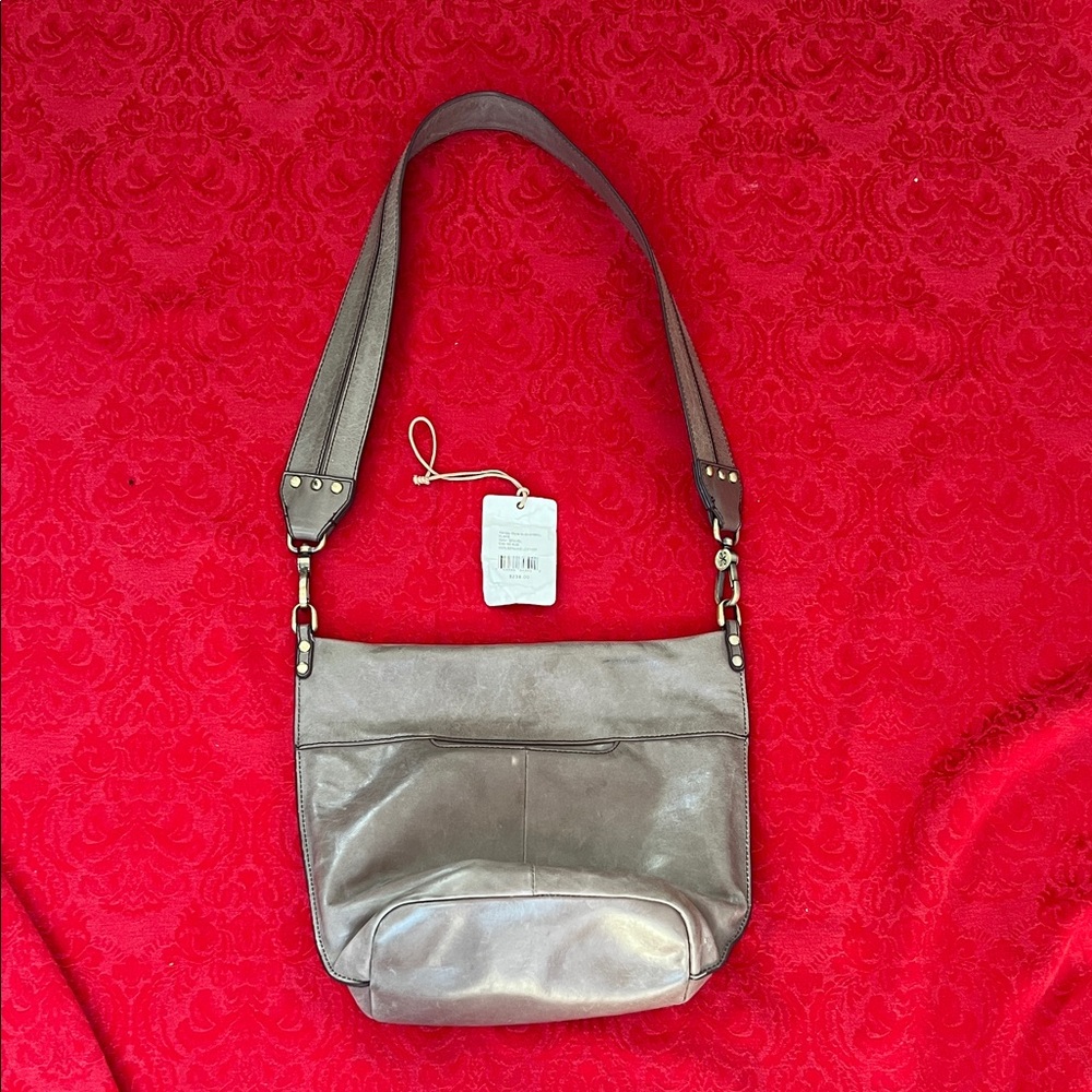 HOBO International Metallic Pewter Leather Shoulder Bag Original Tag Soft Leathe